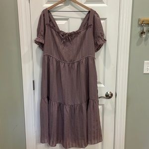 Madewell Square-Neck Tiered midi dress Textured Seersucker Fig Size XL